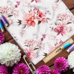 Ткань муслин утончённые нежные цветы на бежевом фоне