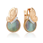 Серьги «Вечерняя симфония» с английским замком из красного золота с перламутром и фианитами