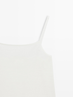 Massimo Dutti Топ в бельевом стиле с кружевом, натуральный/кремовый