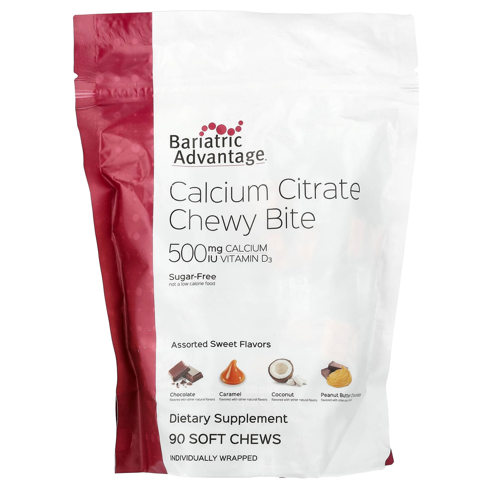 Bariatric Advantage, Chewy Bite с цитратом кальция, без сахара, сладкое ассорти, 90 жевательных таблеток