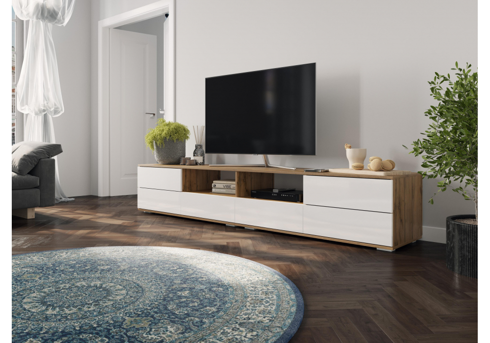 ТВ-тумба Woodville Маллоу дуб вотан, белый глянец