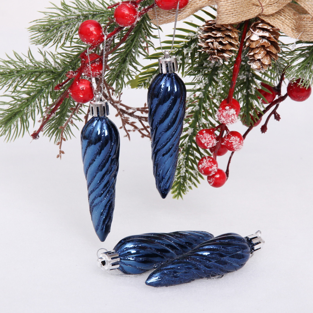 Ёлочные игрушки «Сосулька спиралька» 8,5см (набор 4шт), сапфир