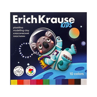 Пластилин 10 цветов, 180 г, ErichKrause Kids Space Animals , со стеком, в картонной упаковке