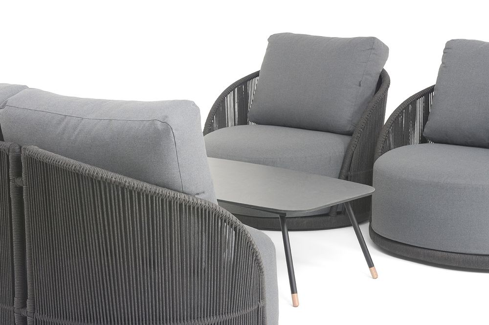 "Монтелла" лаунж-зона 5-местная плетеная из роупа (веревки), каркас алюминиевый темно-серый, роуп темно-серый