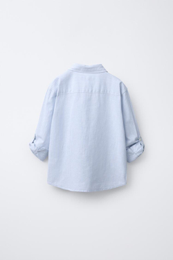 ZARA РУБАШКА ИЗ СМЕСОВОГО ЛЬНА В ПОЛОСКУ, СИНИЙ