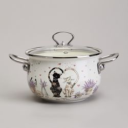 НАБОР КАСТРЮЛЬ ЭМАЛИРОВАННЫЙ, СЕРИЯ "LAVENDER CATS 6ПР. 2,0/2,8/3,8Л ДИА.18/20/22СМ