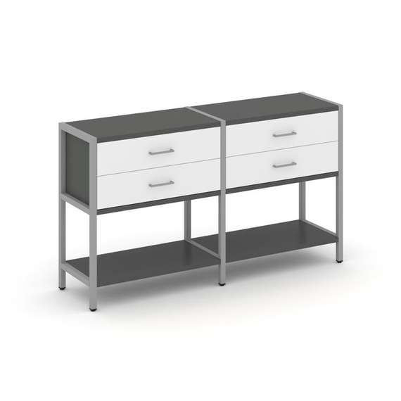 Shelf System Двухсекционный стеллаж двухярусный с ящиками SN.STM-222 Антрацит/Белый/Металл Серый 159