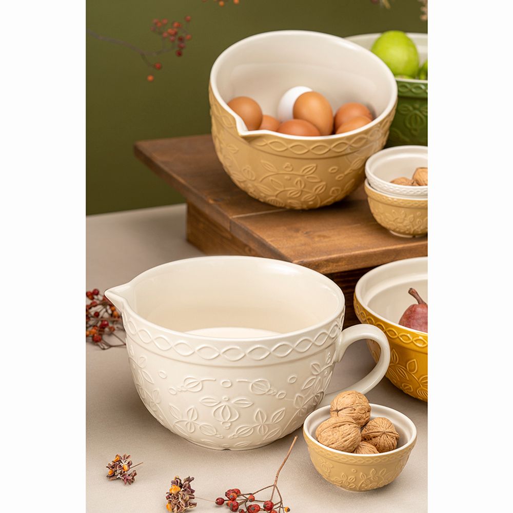 Набор из 4 пиал кремового/бежевого цветов с рельефным узором Ягоды Тайги из коллекции Russian North, 130 мл