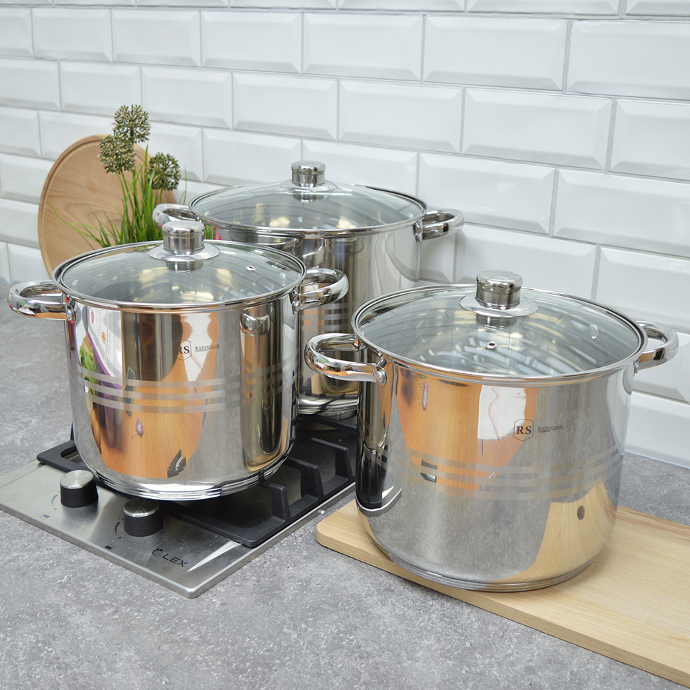 Набор кастрюль 3 предмета (7,2л; 9л; 11л) нерж, 3-шаговое дно