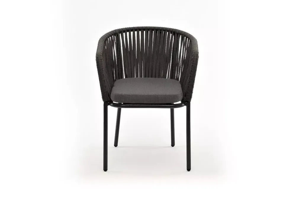 "Бордо" стул плетеный из роупа, каркас алюминий темно-серый (RAL7024) муар, роуп серый 15мм, ткань серая 017