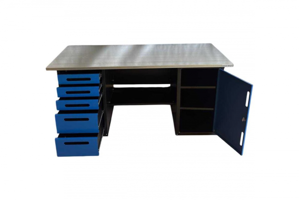 Верстак GWT-V1800BL3 Great Wolf - двухтумбовый, 5 ящиков, тумба с дверью, синий 1800x700мм