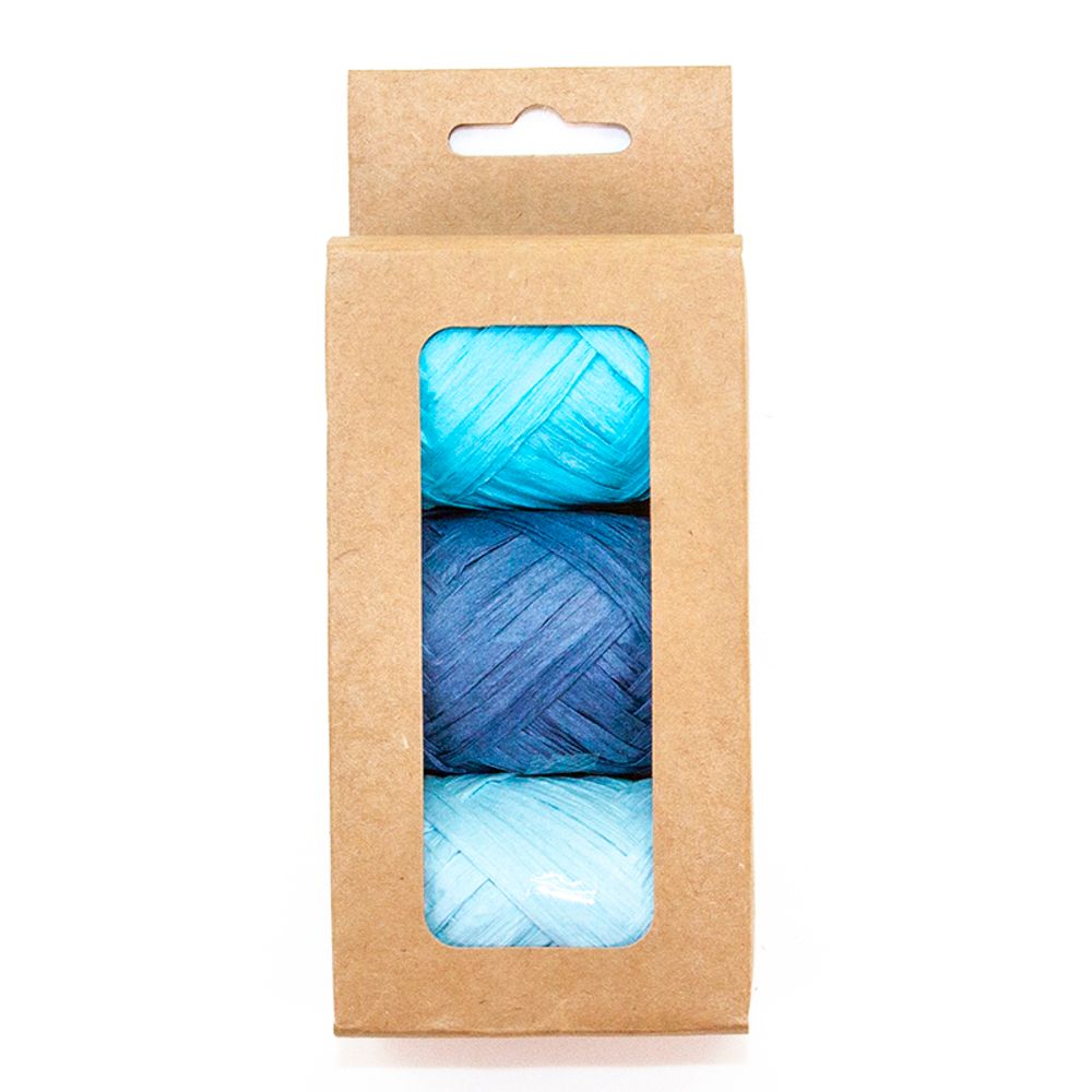 Лента (0,5 см*10 м) Рафия, Голубой микс, 3 шт.