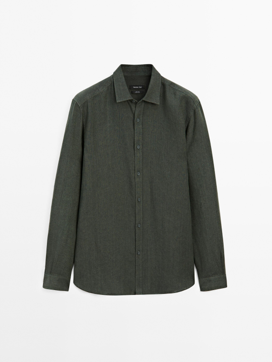 Massimo Dutti Рубашка прямого кроя, темный хаки