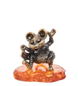 Народные промыслы AM-1835 Фигурка «Мышь-плясунья» (латунь, янтарь)