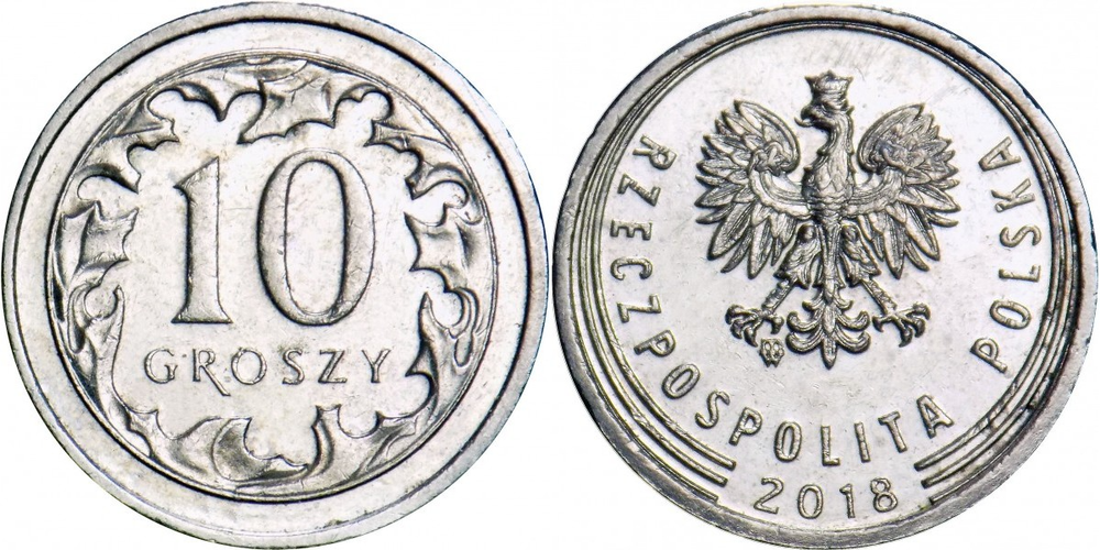 Польша 10 грошей, 2017-2019 Герб XF