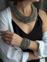 Браслет из венецианского стекла на кожаной застежке, цвет марказит