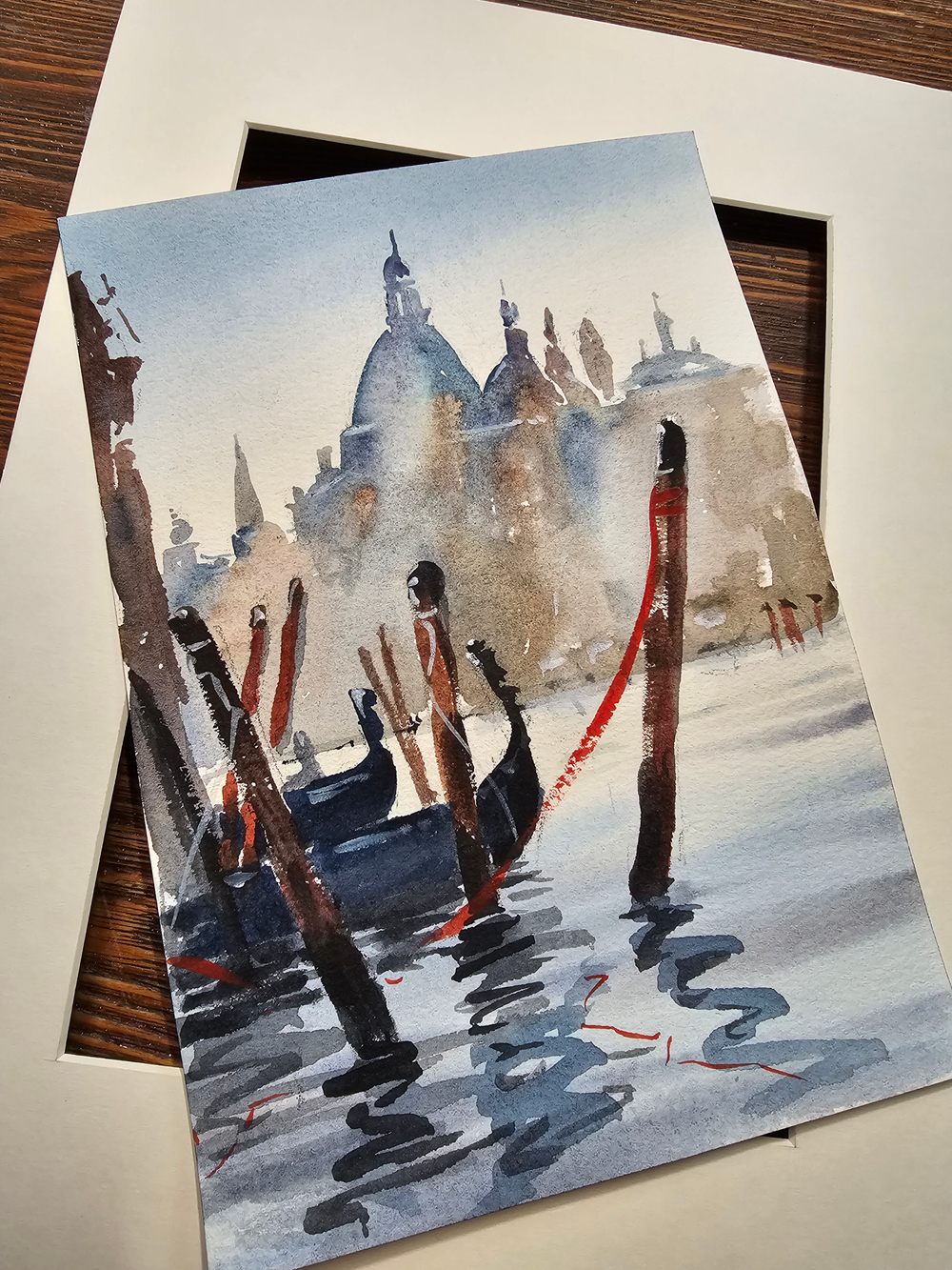 Картина авторская акварельная в паспарту 21х30 см на стену для интерьера "Венецианская романтика"