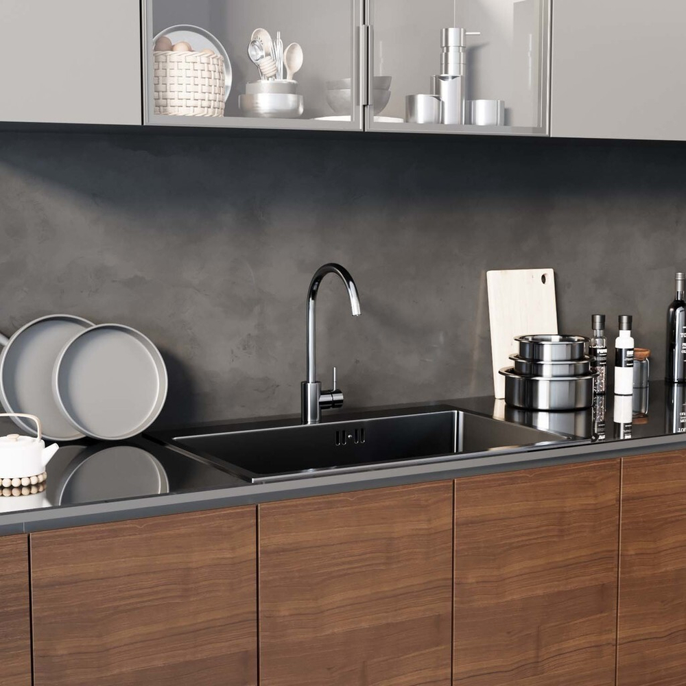 Смеситель для кухни 35k MIXLINE MLSS-0303BL трубчатый излив, ЧЕРНЫЙ ГРАФИТ
