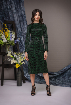 Платье шёлковое, юбка-годе черное с зеленым рисунком 04-05-22 SS