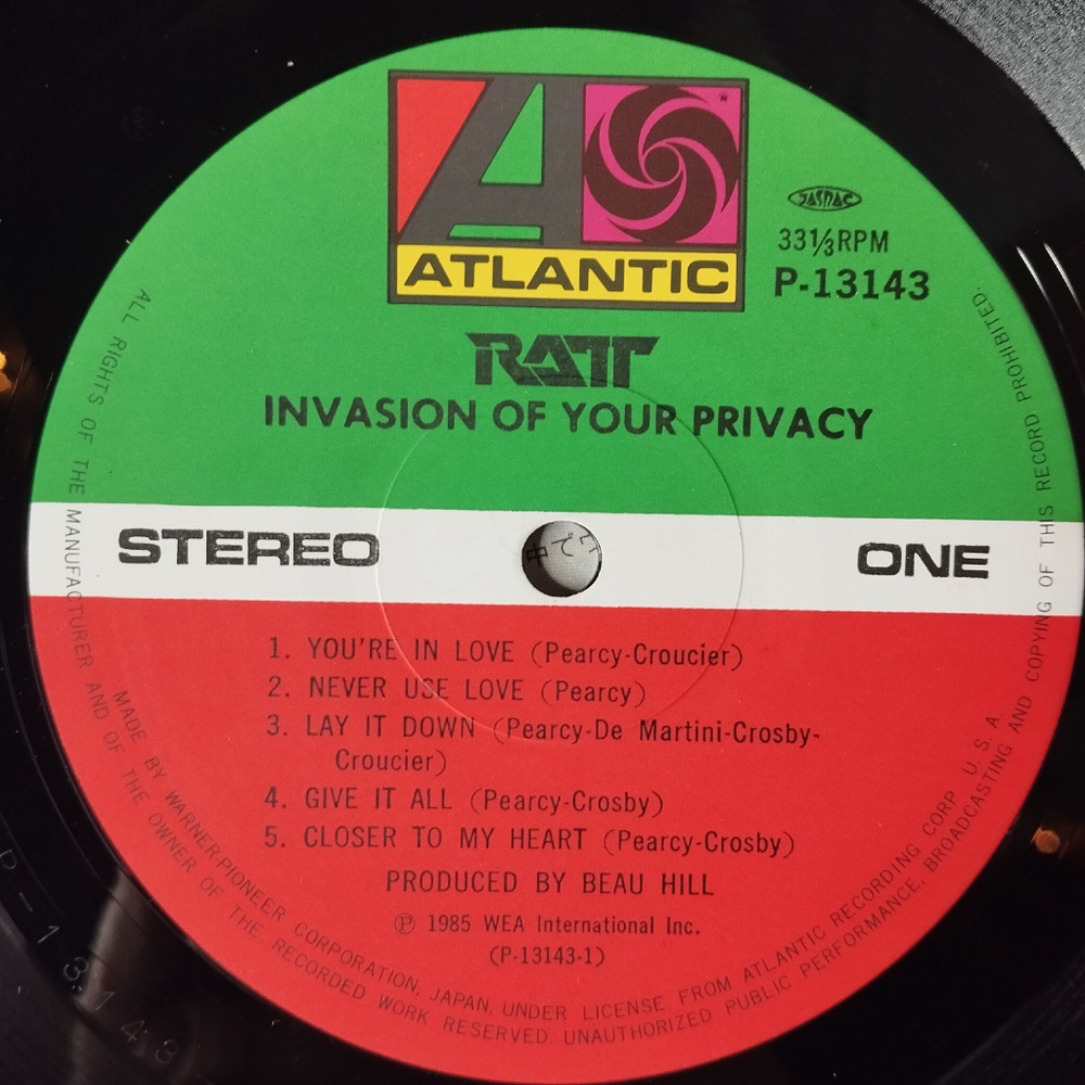 Винтажная виниловая пластинка LP Ratt Invasion Of Your Privacy (Japan 1985) (Obi) Never Use Love