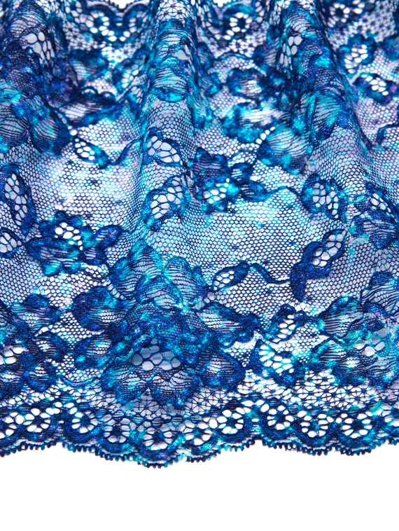 03-198 Кружево эластичное 18 см, морской бриз, синий/голубой