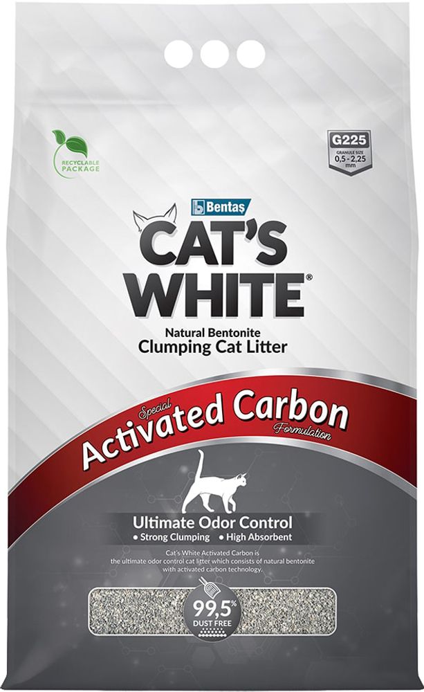 Наполнитель для туалета Cat&#39;s White 10л Activated Carbon комкующийся с активированным углем