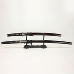 Набор самурайских мечей (катана и вакизаси) на подставке, ножны бордово-черный мрамор, цуба серебро