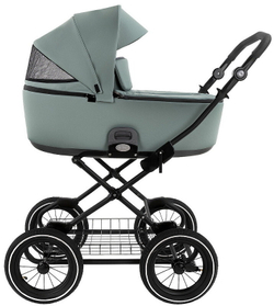 Детская коляска Roan Bass Next Classic Кожа d12 3 в 1 с автокреслом Elo Black RCL303/1 Misty Mint/Grey