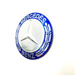 Наклейка Mercedes круглая объемная (эмблема Мерседес, 5х5см). Серебристая с синим