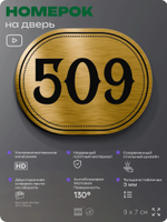 Номерок на дверь квартиры 509, для кабинета, офиса, шильдик 9 х 7 см, золотистый, Айдентика Технолоджи