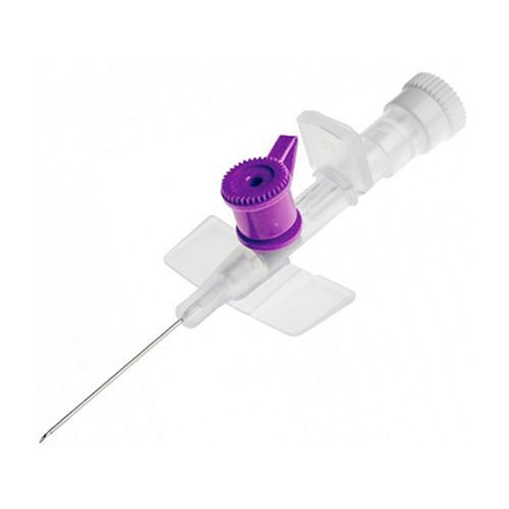 Катетер внутривенный (канюля) 22G 0.9х25 мм, цвет синий, с дополнительным портом и крыльями, материал тефлон, 10 шт