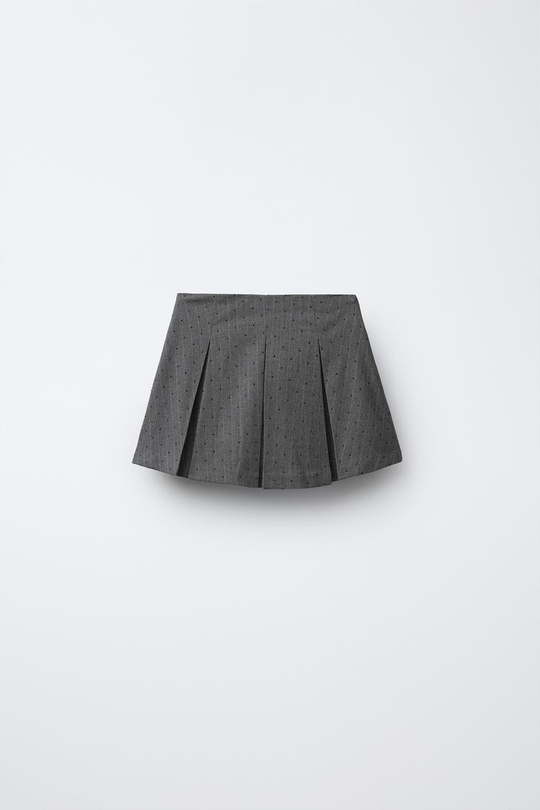ZARA ЮБКА-ШОРТЫ СО СКЛАДКАМИ И СТРАЗАМИ, АНТРАЦИТОВО-СЕРЫЙ
