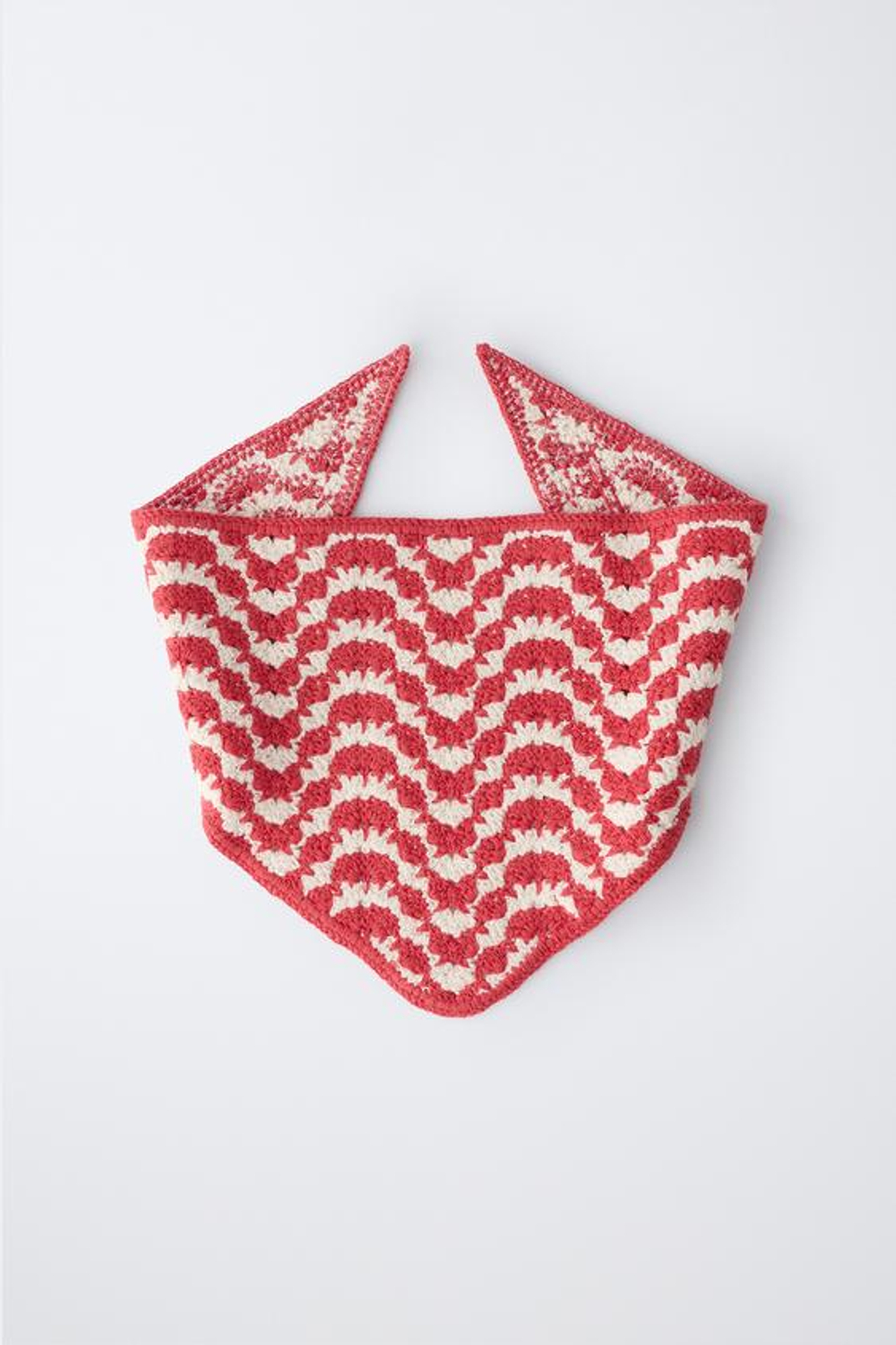 ZARA ТРИКОТАЖНАЯ БАНДАНА С РЕЛЬЕФНЫМ УЗОРОМ, ЭКРЮ/КРАСНЫЙ