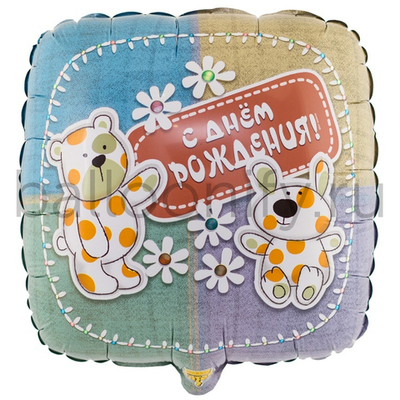 Фольгированная фигура, квадрат, РУС ДР Зверюшки-Игрушки 18"/46СМ