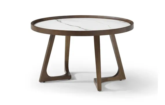Журнальный столик Vario Ø80х46 см, белая керамика, орех