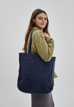 сумка шоппер темно-синий океан на молнии замша