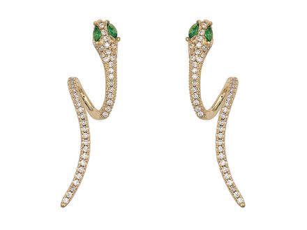 Cерьги-гвоздики "Змейки" 36мм, со стразами и кристаллом