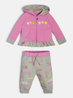Кардиган с капюшоном + брюки трикотажные GUESS Розовый//Серый меланж/Принт: разноцветные логотипы (Девочка)