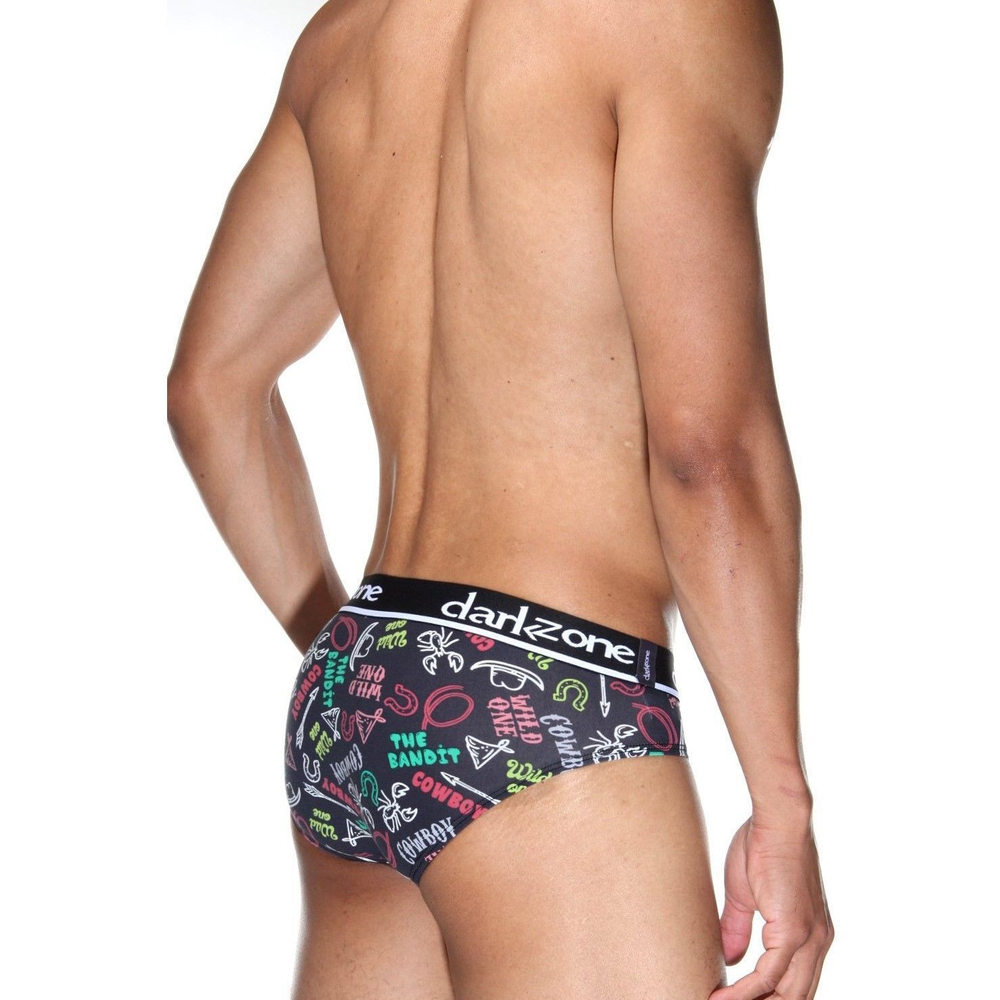 Темно-синие трусы-брифы с принтом в виде цветных надписей (Размер: L) (Цвет: темно-синий)