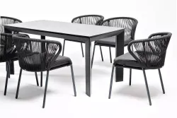 "Венето" обеденная группа на 6 персон со стульями "Милан", каркас темно-серый, роуп темно-серый