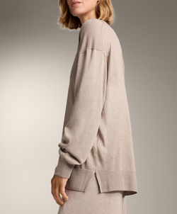 Oysho Вязаный джемпер с круглым вырезом с кашемиром, светло-коричневый