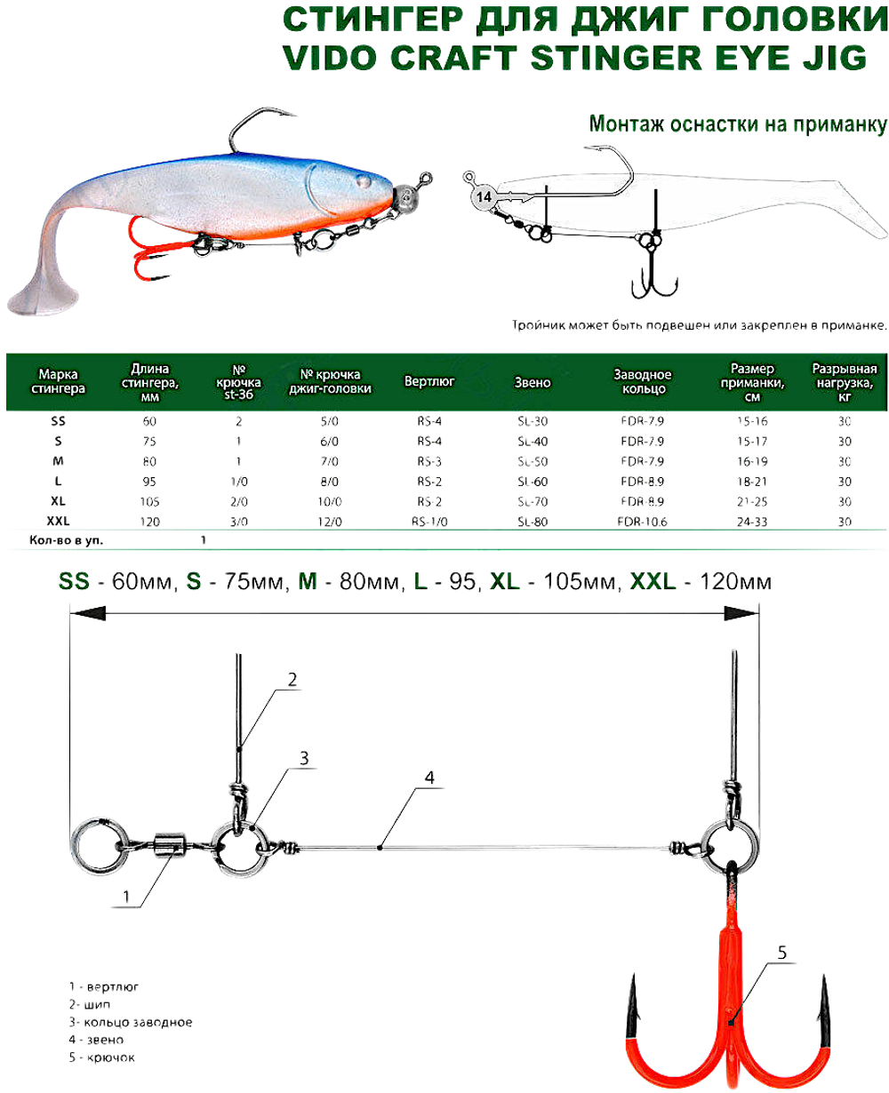 Стингер для джиг-головки Цветной Vido Craft VD-CSTJE 1шт Stinger Eye Jig Тройник -