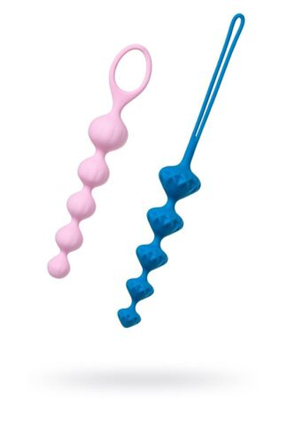 Набор из 2 цветных анальных цепочек Satisfyer Love Beads (Цвет: розовый с синим)