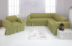Комплект чехлов на угловой диван с креслом, цвет Зеленый светлый