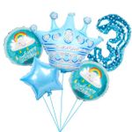 Шар (40"/102 см) Цифра, 3, Звездочки, Голубой, в упаковке 1 шт.