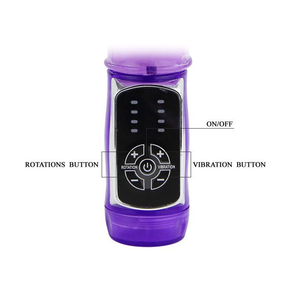 Фиолетовый ротатор с возвратно-поступательными движениями и клиторальным стимулятором - 24 см. (Цвет: фиолетовый)