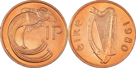 Ирландия 1 пенни, 1971-1988 Птица XF
