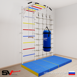 Шведская стенка Sv Sport 53270 (Турник рукоход/Трапеция/Цепь/Мешок 30кг/Мат 2м/Канатный лаз)
