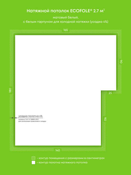Матовый натяжной потолок 2.7 м2