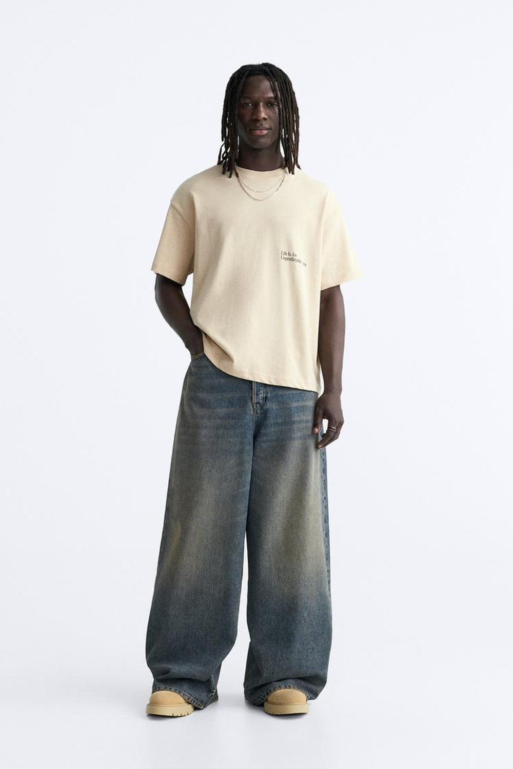 ZARA ФУТБОЛКА С ПРИНТОМ И НАДПИСЬЮ, ЭКРЮ